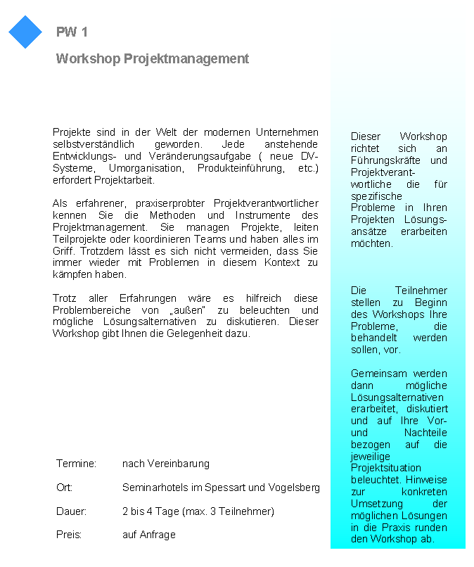 Beschreibung Workshop Projektmanagement