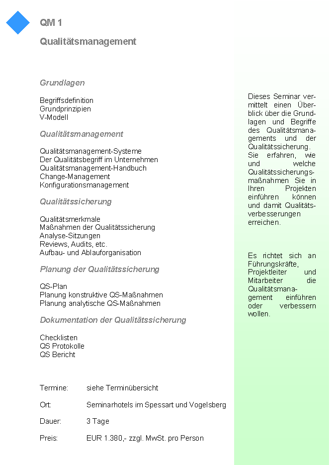 Seminarbeschreibung Qualit�tsmanagement