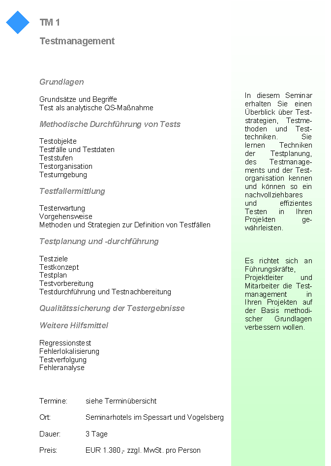 Seminarbeschreibung Testmanagement
